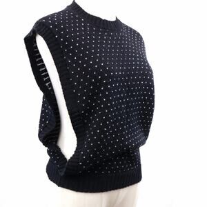 Vintage JCPenney JR-HI Sweater Vest Youth M 10-12 Black White Heart Knit 70s 80s